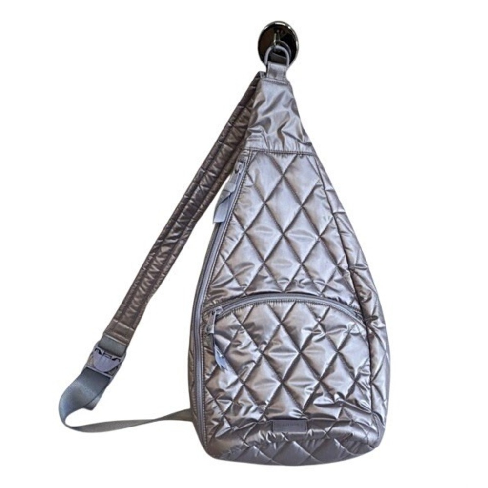 Vera Bradley Silver Quilted Sling Bag Zip Closure Adjustable Strap Ladybug